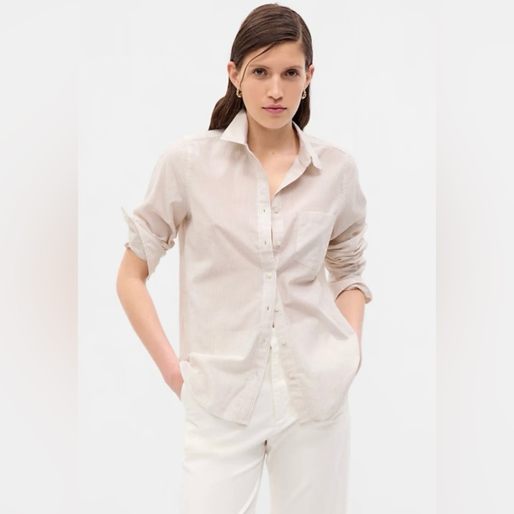 GAP Perfect Shirt Metallic Striped Button Down Top Size M
